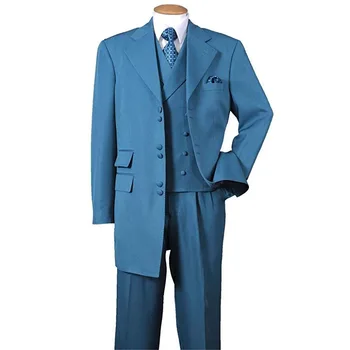 Официальные синие мужские костюмы, свободные однобортные с зубчатым лацканом, большие размеры, джентльменская куртка из 3 предметов, Брюки, Жилет, Блейзер, мужская одежда