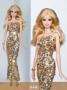 Комплект одежды Bling /топ с блестками цвета: золотистый, серебристый + брюки/ костюм для куклы длиной 30 см, летняя одежда для куклы Барби 1/6 Xinyi FR ST