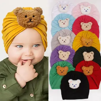 Детская шапочка-тюрбан, дизайн Маленького медведя, Мягкие Теплые эластичные детские головные уборы, шапка-капюшон, Дышащие детские тюрбаны, шапочки-бини для новорожденных