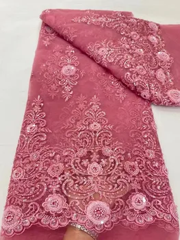 Новейшая Красная Африканская кружевная ткань 2023, Высококачественная вышивка Жениха, Женское свадебное платье, Сетчатая ткань 5 ЯРДОВ