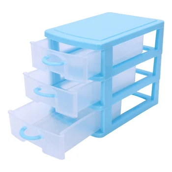 Мини-полупрозрачный пластиковый ящик для хранения выдвижного типа (синий, 3 слоя)
