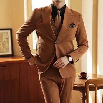 Роскошный пиджак + жилет + брюки, комплект из 3 предметов для мужчин, свадебный бутик жениха, Мужские костюмы Dreess, Деловой однобортный костюм Homme