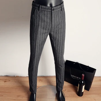2023 Высококачественные мужские костюмные брюки Классические весенние брюки в полоску с высокой талией, осенние брюки в деловую полоску, повседневные брюки, Одежда P17