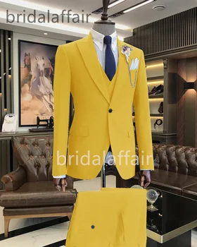 Мужские костюмы Bridalaffair, 3 предмета, деловые смокинги для свадьбы, блейзер, брюки, жилет, брюки, однобортный костюм для свадьбы