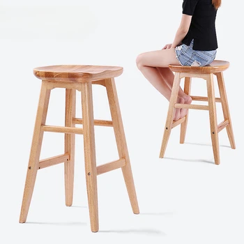 Барный стул из массива дерева, барный стул, американский современный минималистичный табурет на стойке регистрации, креативный европейский бытовой высокий табурет, барный стул.