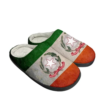 Домашние хлопчатобумажные тапочки с итальянским флагом, изготовленные на заказ, Мужские Женские сандалии, Италия, Плюшевая повседневная обувь для спальни, теплые тапочки