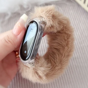 Плюшевый браслет для часов Xiaomi Mi Band 8 7 6 5 Ремешок для Miband Зимний теплый пушистый ремешок на запястье