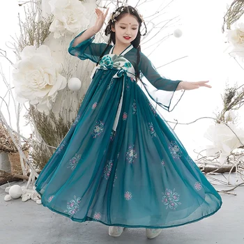 Китайское традиционное древнее платье для выступлений Gilr Hanfu, восточный халат принцессы, детская элегантная одежда для фотосъемки, танцев, косплея
