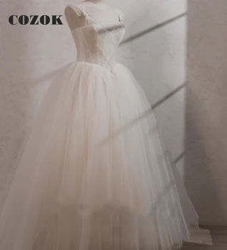 Тюлевое Простое свадебное платье с V-образным вырезом, драпированное 2022, Новое платье невесты трапециевидной формы без рукавов на молнии сзади, Vestido De Noiva на заказ YW77