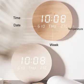 Светодиодные Цифровые Деревянные Настенные часы Светящиеся Настенные Часы в гостиной Домашний Декор Интеллектуальная Температура Затемнения Электронные Бесшумные Часы
