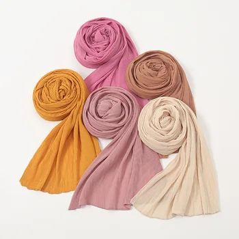 Мусульманский однотонный женский хиджаб в полоску со складками, женская мода, шаль большого размера, шарф, готовый тюрбан, платок 180*85 см