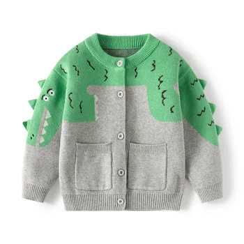 Милый мультяшный крокодил, весенне-осенний хлопковый свитер для новорожденных мальчиков, детская одежда, детский кардиган, трикотаж