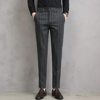 Icool 2024 Весенние новые мужские повседневные деловые брюки в полоску Для красивого мальчика, маленькие прямые узкие брюки, модные