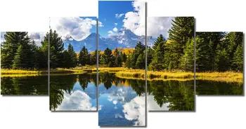 5 шт. Пейзажный вид на озеро Маунтин с Голубым небом, Облачный лесной массив в национальном парке Гр Тет, США, 5 шт.