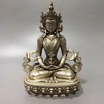 Изысканная древнекитайская Статуя Будды долголетия из Тибетского серебра ручной работы