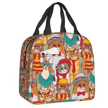 Модная сумка для ланча Hipster Cats Group Для мужчин и женщин, холодильник, Теплый Изолированный контейнер для ланча для детей, Школьные Рабочие сумки для еды