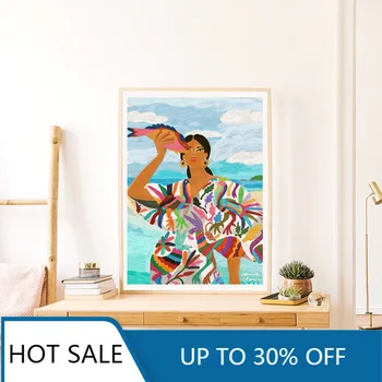 Абстрактная мексиканка в скандинавском стиле, Цветная настенная живопись, холст, плакаты и принты, Уникальное украшение для гостиной
