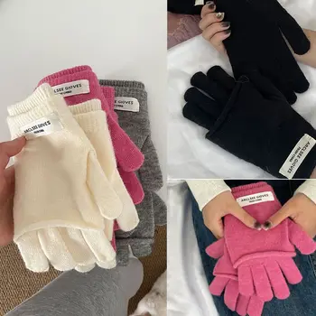 Вязаные перчатки из искусственного кашемира без пальцев, теплые варежки для девочек, зимние перчатки двойного назначения для велоспорта на открытом воздухе