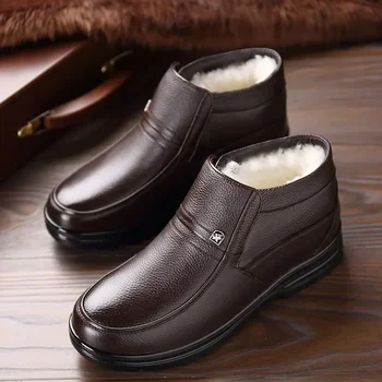 Мужские ботинки из натуральной кожи, супер теплые ботильоны для мужчин, шерстяные зимние ботинки, модельные туфли, зимняя обувь, мужская повседневная обувь 2024 г.