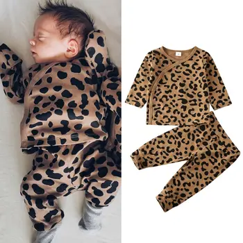 CANIS Осенне-весенняя леопардовая одежда для новорожденных девочек и мальчиков, хлопковые топы на пуговицах с леопардовым принтом, леггинсы, брюки, наряды