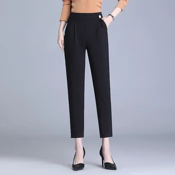 Высококачественные повседневные брюки с эластичным поясом и высокой талией, свободные и прямые черные брюки, женские облегающие весенне-осенние S-4XL