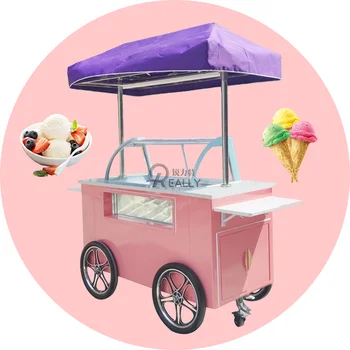 Тележка для демонстрации жареного йогурта Тележка для заморозки мороженого Небольшая Уличная Передвижная торговая тележка Тележка для цветов