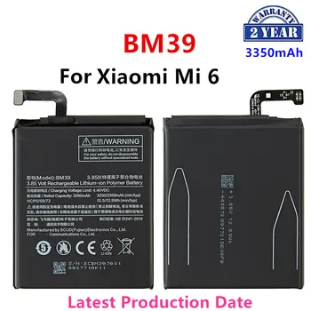 100% Оригинальный аккумулятор BM39 емкостью 3350 мАч для Xiaomi 6 Mi 6 Mi6 BM39 Высококачественные сменные батареи для телефонов