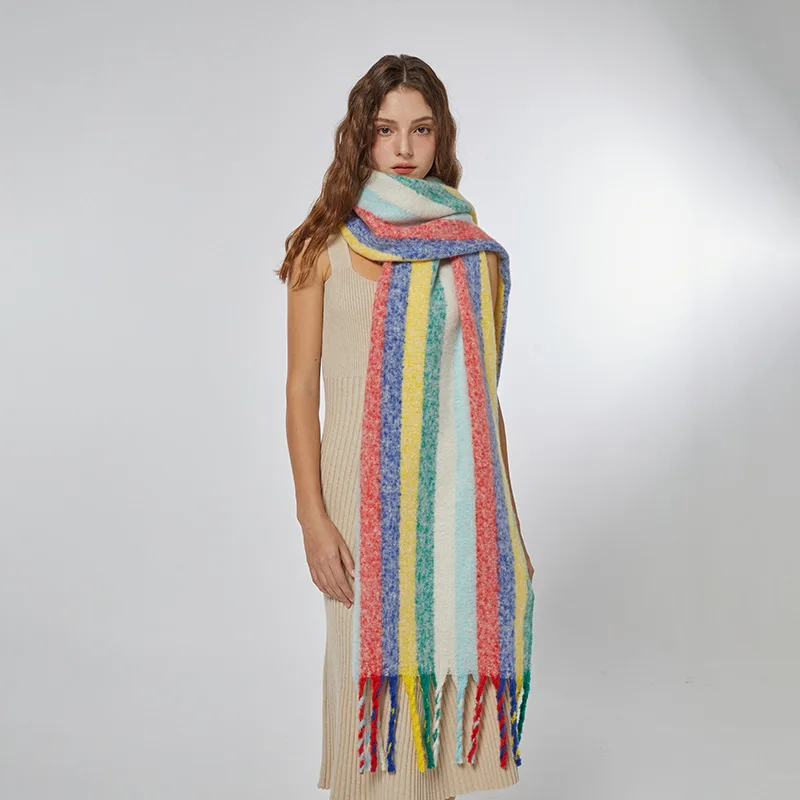 2023, Радужная вертикальная полоса, мягкая и липкая имитация кашемира, женский шарф с морозостойкой шалью большого размера, ощущающийся на шее.