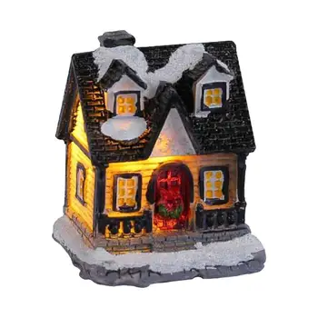 Рождественский дом с подсветкой, Домик из светящейся смолы для Рождества, Рождественские украшения, Сезонные электрические фигурки для камина