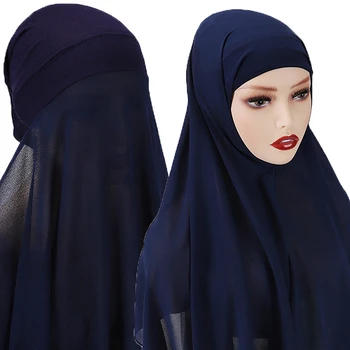Однотонные трикотажные хиджабы Высококачественная Длинная Шифоновая шаль, головной платок, шапочка-шарф на резинке, новинка 2022 года выпуска