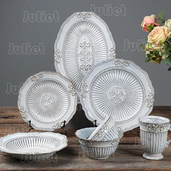 Креативный дизайн Керамические тарелки для ужина в европейском стиле, рельефная Ретро-посуда для домашнего использования, украшение ресторана, тарелки для стейка