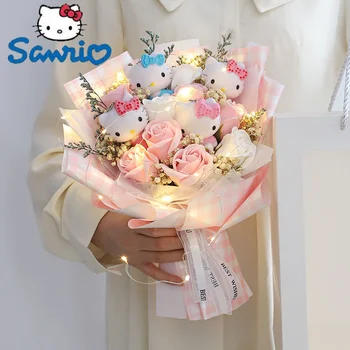 Kawaii Hello Kitty Cat плюшевые куклы, игрушки, букет цветов из розового мыла, Рождество, День Святого Валентина, подарки на День рождения, выпускной.