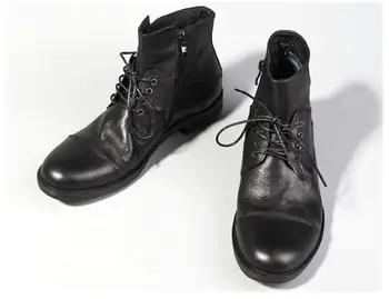 Зимние модные Черные дышащие Мужские ботильоны из натуральной кожи, короткие мужские ботинки с острым носком в стиле ретро на открытом воздухе, западные ботинки