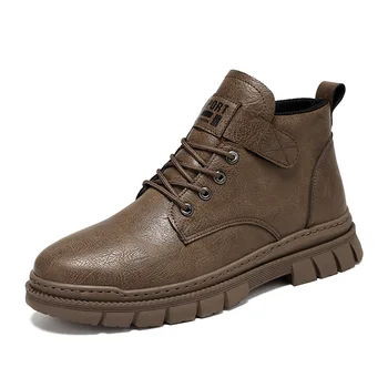 Новые Дизайнерские Мужские ботинки С высоким берцем, Однотонные Осенне-зимние Модные Повседневные рабочие ботинки для Мужчин, Модная Повседневная Кожаная обувь для мужчин