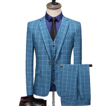 Высококачественные комплекты из трех предметов, костюмы / Мужской модный деловой повседневный костюм, Блейзеры, куртка, пальто, брюки, жилет, Жилетка