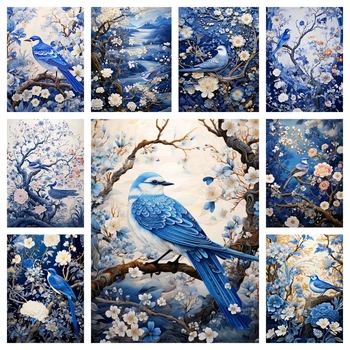 Новая Алмазная картина Синяя Птица 5D Сделай САМ Полная Дрель Мозаика Цветок Набор для вышивки Крестом Фантазийные Картины Вышивка Домашний Декор WE1473
