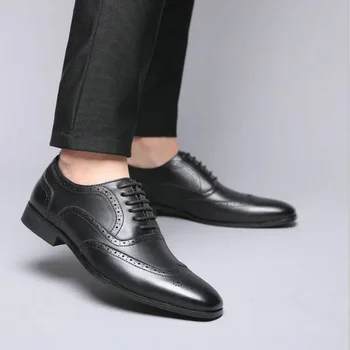 Мужская кожаная обувь, модная официальная обувь, Комфортный дизайн, ретро Оксфордская обувь, Мужская деловая обувь, Кожаные туфли на шнуровке большого размера