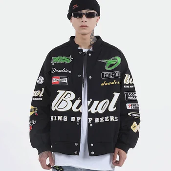 Новая хлопчатобумажная куртка с вышивкой буквами в стиле хип-хоп уличного модного бренда, свободный воротник-стойка, утолщенная хлопчатобумажная куртка