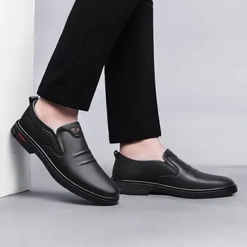 Кожаная обувь, мужская деловая официальная одежда из натуральной кожи, повседневная мужская обувь, Британская свадебная обувь с дышащей мягкой подошвой