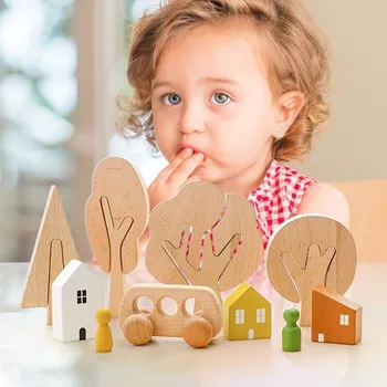 Деревянный строительный блок, игрушка для детей, Раскраска 