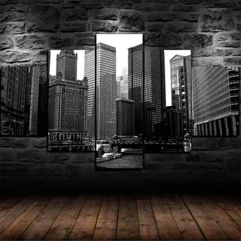 Городской пейзаж Чикаго, черно-белый, 5 шт., настенный художественный плакат на холсте, Домашний декор, 5 панелей, фотографии в формате HD, 5 шт., без рамок