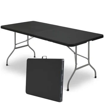 Пластиковый складной стол Vebreda 6 футов, переносной раскладывающийся пополам стол для помещений и улицы, черный