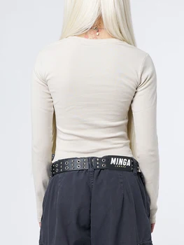 Женские топы с графическим рисунком, футболки с длинным рукавом и круглым вырезом с буквенным принтом, Приталенная уличная одежда, винтажные блузки
