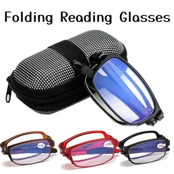 Складные очки для чтения с коробкой, блокирующие синий свет, Сверхлегкая оправа TR, Складные очки для мужчин и женщин, очки для пресбиопии в стиле ретро