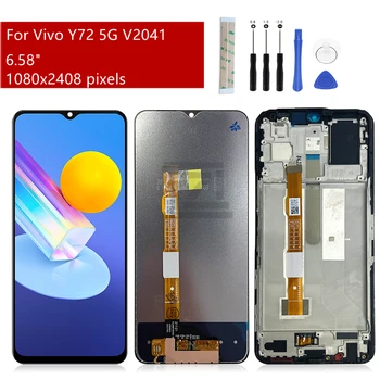 Для Vivo Y72 5G ЖК-дисплей С Сенсорным Экраном Digitizer В сборе С Рамкой V2041 Замена Жк-экрана y72 Запчасти для Ремонта 6,58