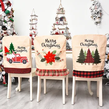 Рождественский чехол для стула с принтом 1шт, чехол для стула для столовой, рождественские украшения