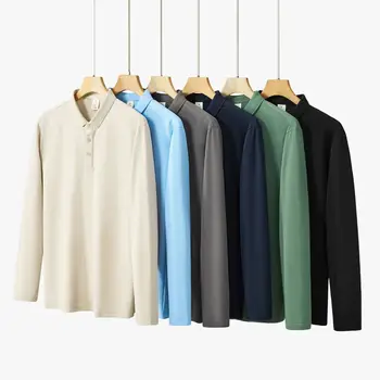 Деловая повседневная рубашка-поло для мужчин, весна-осень, модные однотонные футболки с простыми основами, высококачественные новые модные мягкие уютные топы