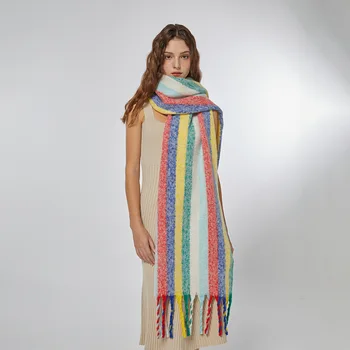 2023, Радужная вертикальная полоса, мягкая и липкая имитация кашемира, женский шарф с морозостойкой шалью большого размера, ощущающийся на шее.
