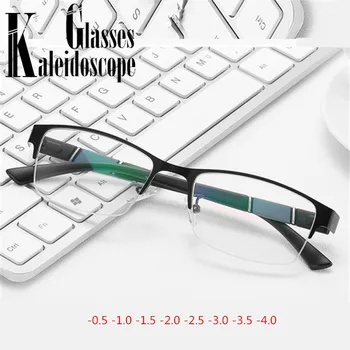 Готовые очки для Близорукости Мужчины Женщины Анти-Синий Свет Очки Металлические Деловые Полукадровые Близорукие Очки -1.0 -1.5 от-2 до -4.5