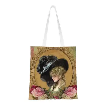 Многоразовая хозяйственная сумка в викторианском стиле с принтом леди, женская холщовая сумка-тоут, моющиеся сумки для покупок в стиле Ренессанс Ангелы